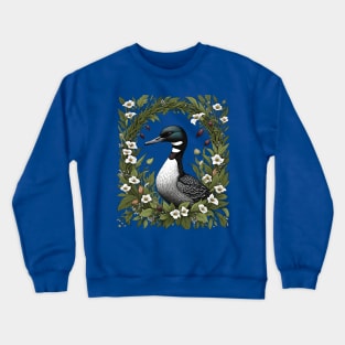 Common Loon Surrounded By Lady's Slipper Flowers 2 Crewneck Sweatshirt
